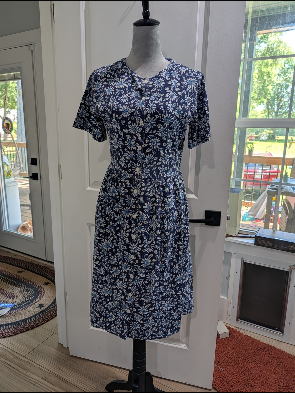 Laura Tyler Blue Floral Button Front Midi Dress Women's Small Cottagecore Vintag - Picture 4 of 4